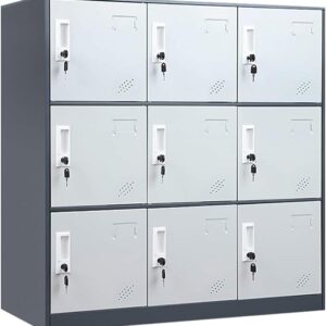 WISUNO 9 Doors Metal Storage Cabinet with Card Slot, Organizer,Shoes and Bags Steel Locker for Office, Home, Bank, School, Gym(Gray)