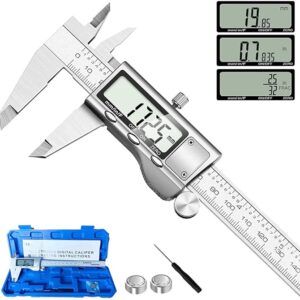 Digital Caliper Measuring Tool, Stainless Steel Vernier Caliper Digital Micrometer with Large LCD Screen, Easy Switch from Inch Metric Fraction, 6 Inch Caliper Tool for DIY/Household
