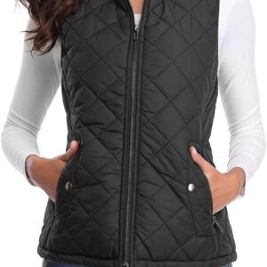 Fuinloth Women's Quilted Vest, Stand Collar Lightweight Zip Padded Gilet