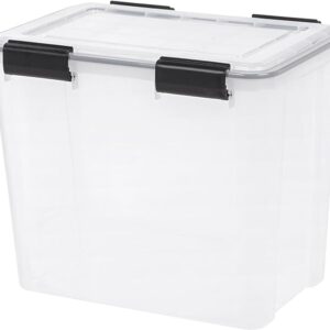 IRIS USA 32 Qt Storage Box with Gasket Seal Lid, 4 Pack - BPA-Free, Made in USA - Heavy Duty Moving Containers with Tight Latch, Weather Proof Tote Bin, WEATHERPRO - Clear/Black