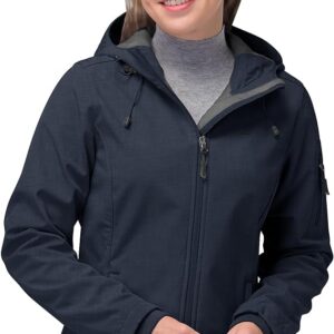 33,000ft Women's Softshell Jacket, Fleece Lined Warm Jacket Light Hooded Windproof Coat for Outdoor Hiking