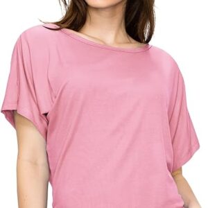 Made by Johnny Women's Solid Short Sleeve Boat Neck V Neck Dolman Top with Side Shirring-Made in U.S.A.