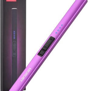 MEIRUBY Lighter Electric Candle Lighter Long Electronic Rechargeable USB Lighter Arc Windproof Flameless Lighters for Candle Camping BBQ Birthday Women's Day Gifts for Women Mom Wife Men, Purple