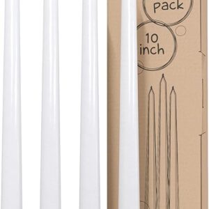 CANDWAX White Taper Candles 10 inch Dripless - Set of 4 Tapered Candles Ideal as Dinner Candles - Smokeless and Unscented Taper Candles Long Burning - Hand Poured Tall Candlesticks
