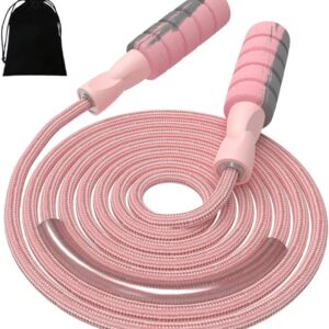 FITMYFAVO Jump Rope Cotton Adjustable Skipping Weighted jumprope for Women,Adult and Children Athletic Fitness Exercise Jumping Rope (Pink)