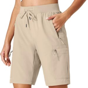 Ksmien Women's Hiking Cargo Shorts Quick Dry Lightweight Summer Shorts with Zipper Pockets for Travel Golf Camping
