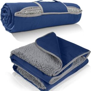 Tirrinia Waterproof Outdoor Blanket with Sherpa Lining, Windproof Triple Layers Warm Comfy Foldable for Camping Stadium, Beach, Picnic, Grass, Concerts, Car, Dog, 51''X 59'' & 59''X 80''