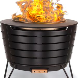TIKI Brand Smokeless 25 in. Patio Fire Pit, Wood Burning Outdoor Fire Pit - Includes Wood Pack, Modern Design with Removable Ash Pan and Weather Resistant Cover, Black