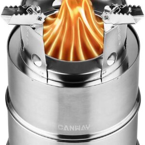 CANWAY Camping Stove, Wood Stove/Backpacking Survival Stove, Windproof Anti-Slip Portable Stainless Steel Wood Burning Stove with Nylon Carry Bag for Outdoor Backpacking Hiking Traveling Picnic BBQ