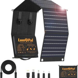 Foldable Solar Panel, LUMOPAL 60W Portable Folding Solar Charger Kit with USB-C PD60W 5V USB-A QC3.0 DC18-20V Ports,IP65 Waterproof for RVCamping Backpacking Compatible with Phone Tablet Power Station