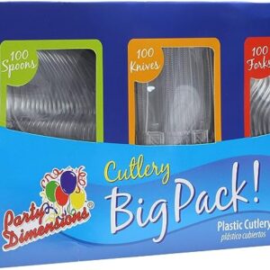 Party Dimensions Plastic 300 Count Cutlery Combo Box, Clear, Combo Box, Clear 300 Count