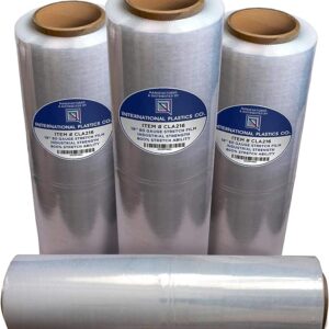 International Plastics Co. 18" Stretch Film/Wrap 1500 feet 7 Layers 80 Gauge Industrial Strength up to 800% Stretch 20 Microns Clear Durable Adhering Packing Moving Heavy Duty Shrink Film Box of 4