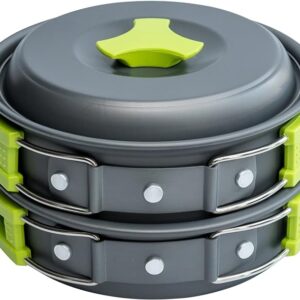 MalloMe Camping Cookware Mess Kit for Backpacking Gear – Camping Cooking Set - Camping Pots and Pans Set - Backpacking Stove/Portable Stove Compatible - Camp Kitchen Equipment Accessories Pot