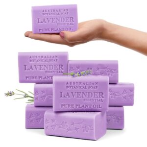 Australian Botanical Soap, Lavender with Essential Oil 6.6 oz (187g) Natural Ingredient Soap Bars | Pure Plant Oil | All Skin Types | Shea Butter Enriched - Pack of 8