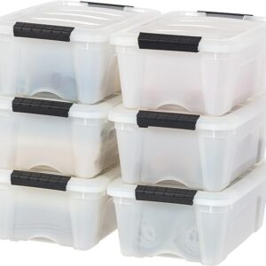IRIS USA 12 Quart Stackable Plastic Storage Bins with Lids and Latching Buckles, 6 Pack - Pearl, Containers with Lids and Latches, Durable Nestable Closet, Garage, Totes, Tubs Boxes Organizing