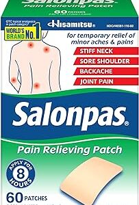 Salonpas Pain Relieving Patch for Back, Neck, Shoulder, Knee Pain and Muscle Soreness - 8 Hour Pain Relief - 60 Count