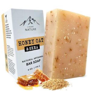 iHeart Moisturizing Honey Oat & Shea Butter Soap - Rich Creamy Lather, Nourishing and Gentle for All Skin Types - Gentle Exfoliant, Deep Hydration - Last 3x Longer (Large 6 Ounce)