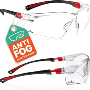 NoCry Clear Safety Glasses for Men and Women with Anti-Fog and Scratch Resistant Wrap Around Lenses, Adjustable Temples and Nose Pads — Certified ANSI Z87 Safety Glasses — 100% UV Protective Eyewear