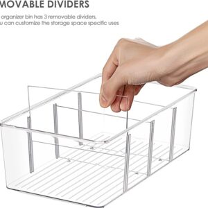 Vtopmart 8 Pack Food Storage Organizer Bins, Clear Plastic Bins for Pantry, Kitchen, Fridge, Cabinet Organization and Storage, 4 Compartment Holder for Packets, Snacks, Pouches, Spice Packets