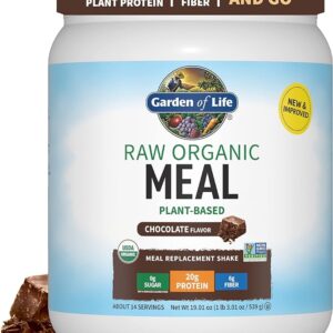 Garden of Life Vegan Protein Powder - Raw Organic Meal Replacement Shakes - Chocolate - Pea Protein, Greens and Probiotics for Women and Men, Plant Based Dairy Free All in One Shake, 14 Servings
