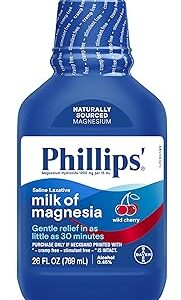 Phillips' Milk of Magnesia Liquid Laxative, Wild Cherry Flavor, Stimulant & Cramp Free Relief of Occasional Constipation, #1 Milk of Magnesia Brand 26 oz.