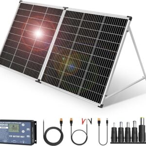 DOKIO Solar Suitcase 200W Portable Foldable Solar Panel 18v Monocrystalline with Controller to Charge 12 Volts Batteries (All Lead/Acid Types: Vented AGM Gel) RV Camping Marine