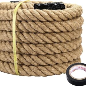 1-1/2 inch x 25ft Hemp Rope Thick Rope Natural Jute Rope Nautical Rope Heavy Duty Rope for Swing Crafts Gardening Nautical Tug of War Rope Bundling Packing Rope