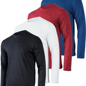 Real Essentials 4 Pack: Men's Dry-Fit UV Moisture Wicking UPF 50+ SPF Sun Protective Fishing Hiking Swim Long Sleeve Shirt