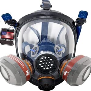 PD-101 Full Face Organic Vapor Respirator – Full Manufacturer Warranty – ASTM Tested – Double Activated Charcoal Air filter – Industrial Grade Quality