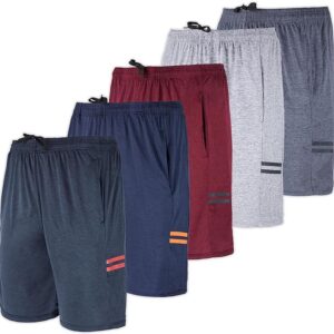 Real Essentials 5 Pack: Men's Dry-Fit Sweat Resistant Active Athletic Performance Shorts