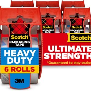 Scotch Heavy Duty Packaging Tape, 1.88" x 22.2 yd, Designed for Packing, Shipping and Mailing, Strong Seal on All Box Types, 1.5" Core, Clear, 6 Rolls with Dispenser (142-6)