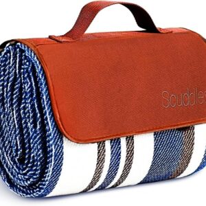scuddles Extra Large Picnic Blanket Dual Layers Outdoor Beach Blanket Water-Resistant Handy Mat Tote Spring Summer Blue and White Striped Great for The Beach