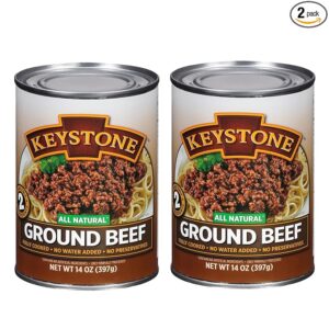 Keystone All Natural Ground Beef 14 Ounce Long Term Emergency Survival Food Canned Meat | Fully Cooked Ready to Eat | Gluten Free Family Pack of 2