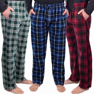DG Hill 1Pack or 3Pack Mens PJ Pajama Pants Bottoms Fleece Lounge Pants Sleepwear Plaid PJs with Pockets Microfleece