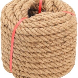Jute Rope (1 in X 100 ft), 25mm Thick Twisted Manila Ropes,Tug of War Rope,Thick Rope Natural Heavy Duty Hemp Rope for Swing Bed, Crafts, Railing, Tug of War, Home Decorating (25mm, 100FT)