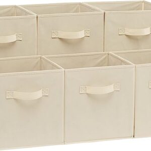 Amazon Basics Collapsible Fabric Storage Cubes Organizer with Handles, 10.5"x10.5"x11", Beige - Pack of 6