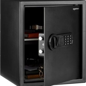 Amazon Basics Steel Home Security Safe with Programmable Electronic Keypad Lock, Secure Documents, Jewelry, Valuables, 1.52 Cubic Feet, Black, 13.8"W x 13"D x 16.5"H