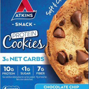 Atkins Peanut Butter Protein Cookie, Protein Dessert, Rich in Fiber, 3g Net Carb, 1g Sugar, Keto Friendly, 4 Count