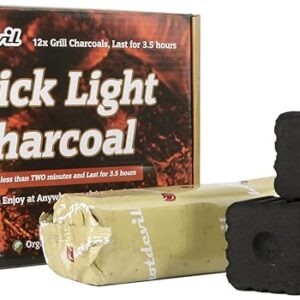 Quick Light Charcoal Instant Light Hardwood Lump Charcoals Premium Instant Charcoal Briquettes for BBQ Grilling Camping Outdoor 210 mins Long Lasting Low Smoke Clean Burning 4 Rolls 12 PCs