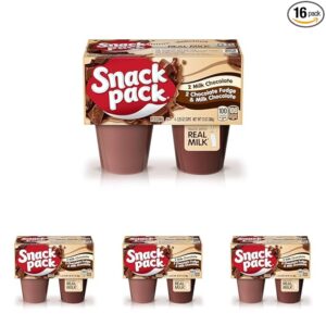 Snack Pack Milk Chocolate and Chocolate Fudge/Milk Chocolate Pudding, 4 Count Pudding Cups (Pack of 4)