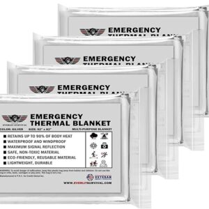 EVERLIT Survival Emergency Mylar Thermal Blanket, Foil Space Blanket Designed for NASA, Body Warmer Blanket for Outdoor, First Aid, Camping Gear, Hiking Travel (Silver, 4 Pack)