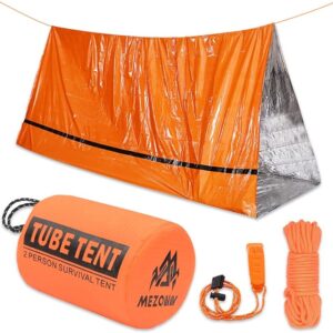 Emergency Tent with Survival Whistle & Paracord - Ultralight 2 Person Tube Tent Waterproof Survival Shelter - Use as Emergency Blankets Survival Tent, Survival Gear for Outdoor, Hiking, Camping