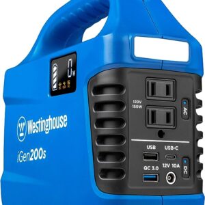 Westinghouse 194Wh 300 Peak Watt Portable Power Station and Solar Generator, Pure Sine Wave AC Outlet, Backup Lithium Battery for Camping, Home, Travel, Indoor/Outdoor Use (Solar Panel Not Included)