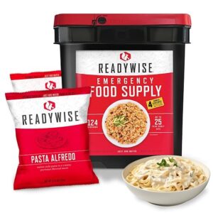 READYWISE - Emergency Food Supply, 124 Servings, 1 Bucket, Freeze-Dried, MRE, Pre-made, Survival and Adventure Essentials for Camping, Hiking & Emergencies, Individually Packaged, 25-Year Shelf Life