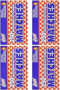 OCD BARGAIN, Wooden Kitchen Matches 250 with Strike On Box - for Candles, Kitchen, Camping, Out Door - 250 Per Pack (4)