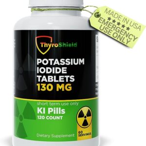 Potassium Iodide Tablets - 130mg Iodine Tablets for Radiation Exposure | USA Made Nuclear Fallout Pills KI Pills Yodo Naciente 120 Tablets, 1 Pack)