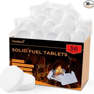 Godora Solid Fuel Tablets, Powerful Solid Fuel (1300-Degree), Lit Easily Solid Fuel Tablets, Waterproof Solid Fuel Tablets for Backpacking, Outdoor, Camping, and Emergency Use -Eco Friendly