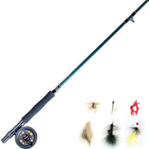Martin Complete Fly Fishing Kit, 8-Foot 5/6-Weight 3-Piece Fly Fishing Pole, Size 5/6 Rim-Control Reel, Pre-spooled with Backing, Line and Leader, Includes Custom Fly Tackle Assortment, Brown/Green