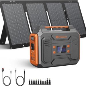 Portable Solar Generator, 300W Portable Power Station with Foldable 60W Solar Panel, 110V Pure Sine Wave, 280Wh Lithium Battery Pack with DC AC Outlet for Home Use RV Outdoor Camping Adventure