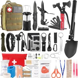 Survival Kit, 160 Pcs Emergency Supplies Camping Accessories with Upgraded Molle Bag, Gifts for Men Outdoor Adventure Camping Hiking Hunting (Green)…